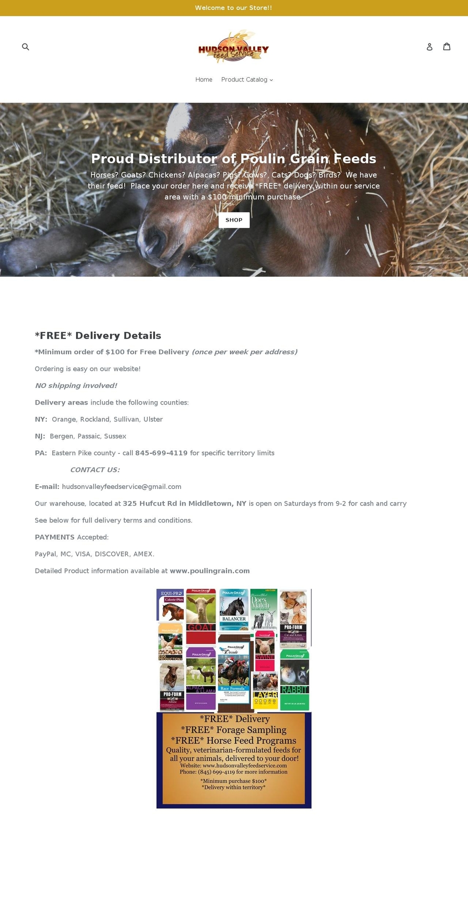 hudsonvalleyfeedservice.com shopify website screenshot