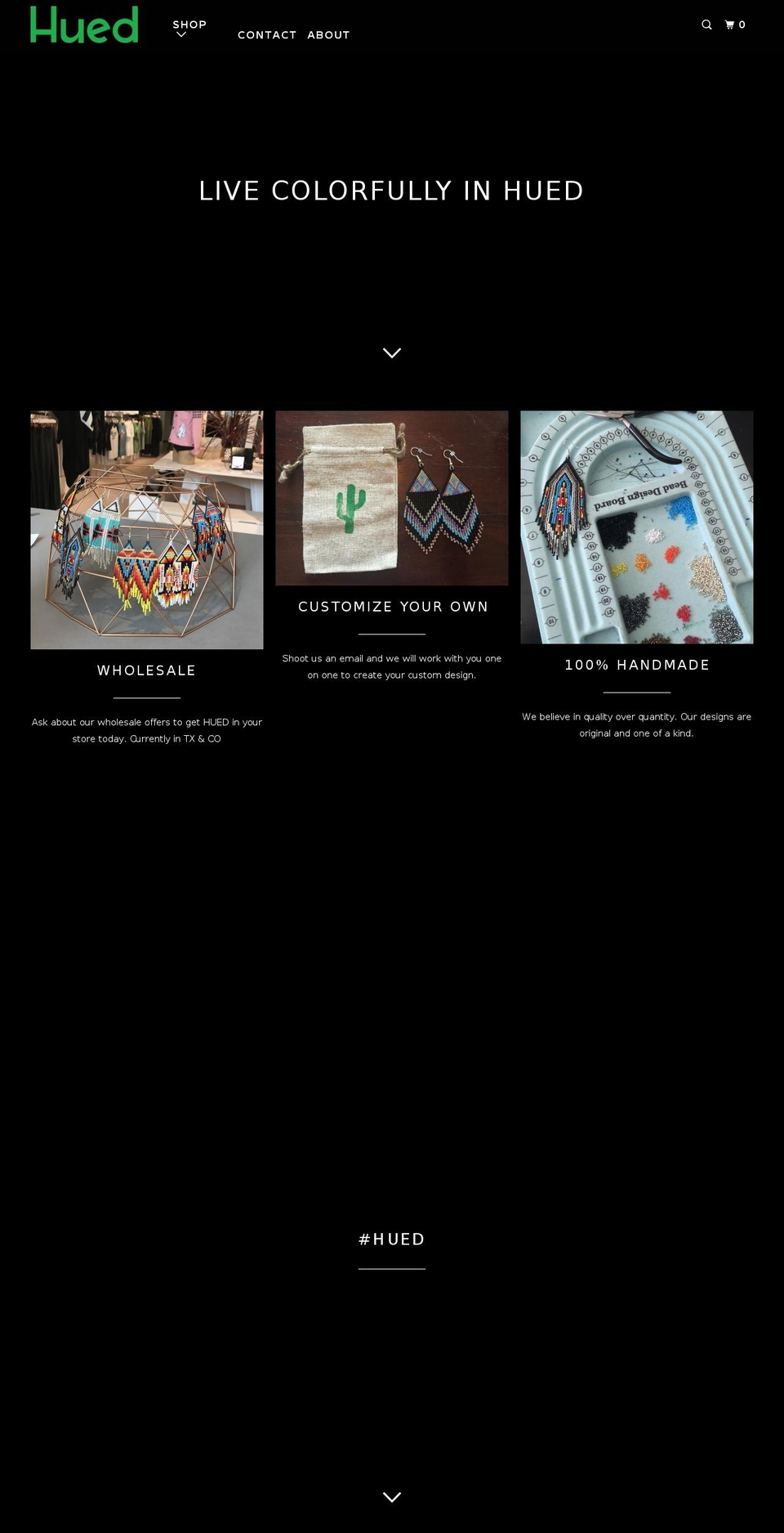 hueddesigns.com — Shopify storefront screenshot