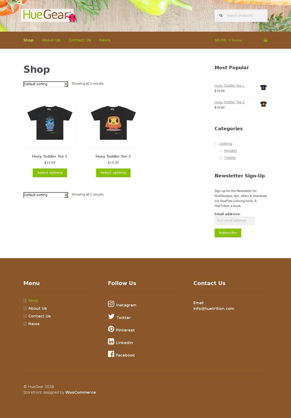 huegear.com — Shopify storefront screenshot