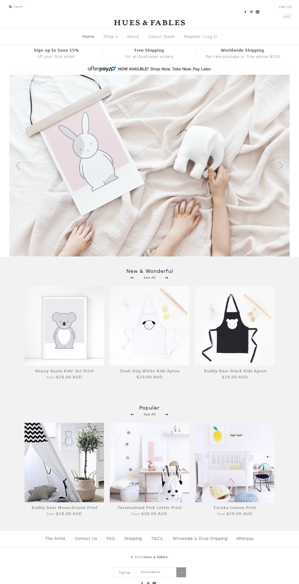 huesandfables.com — Shopify storefront screenshot