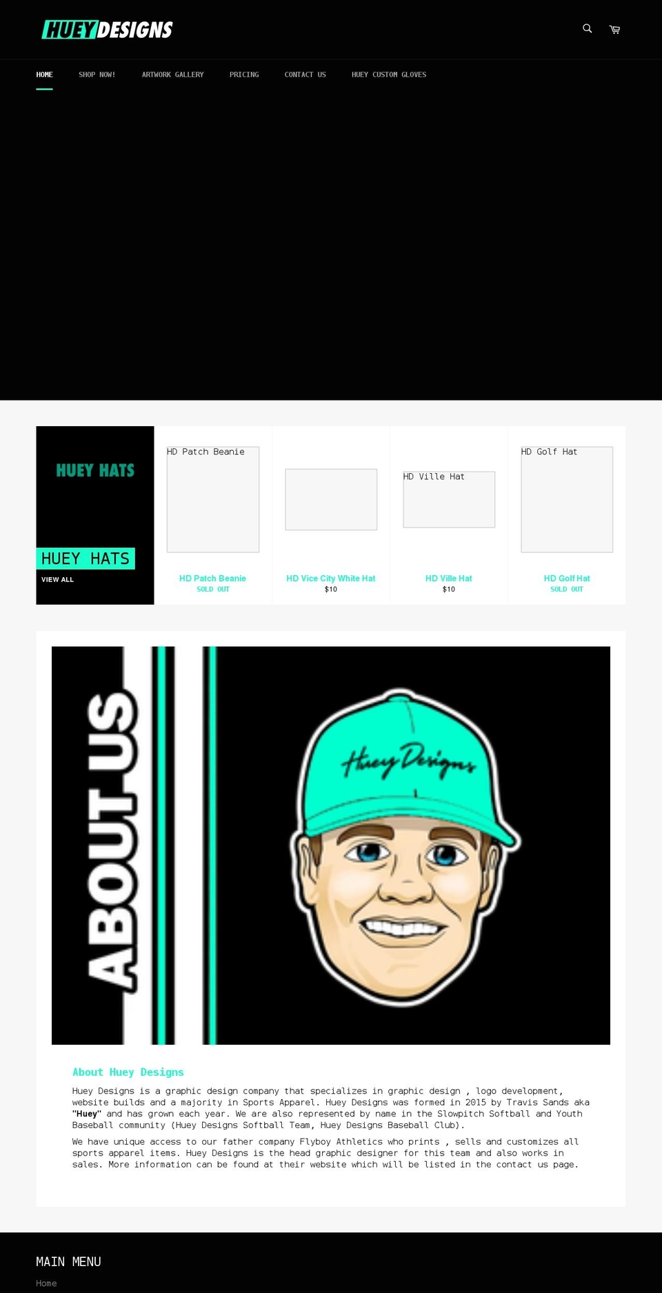 hueydesigns.org shopify website screenshot