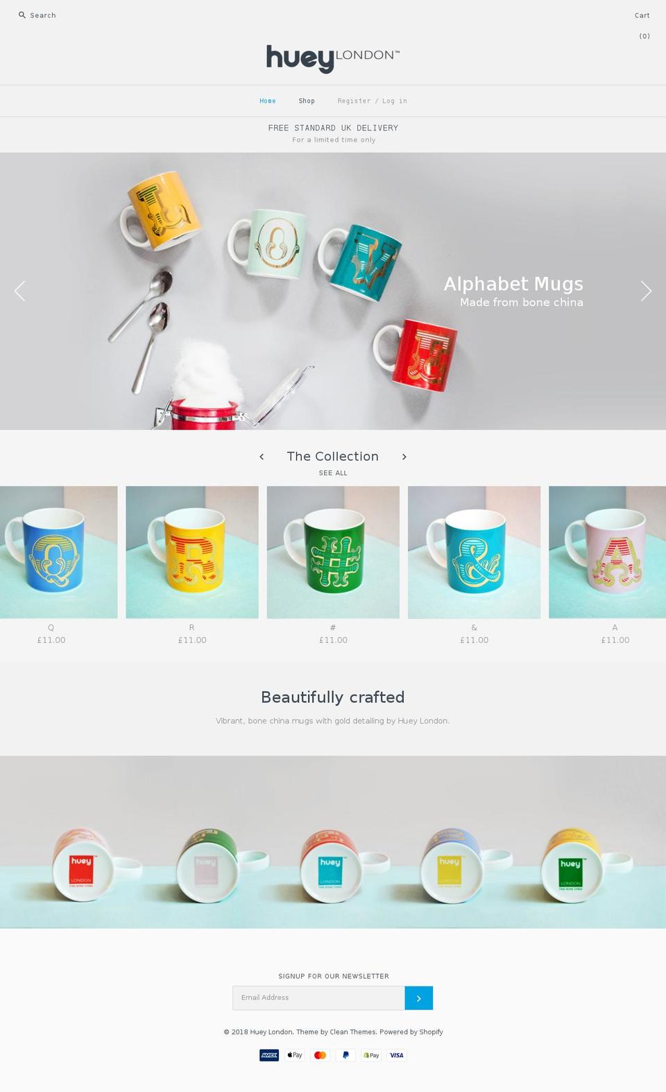 hueylondon.com — Shopify storefront screenshot