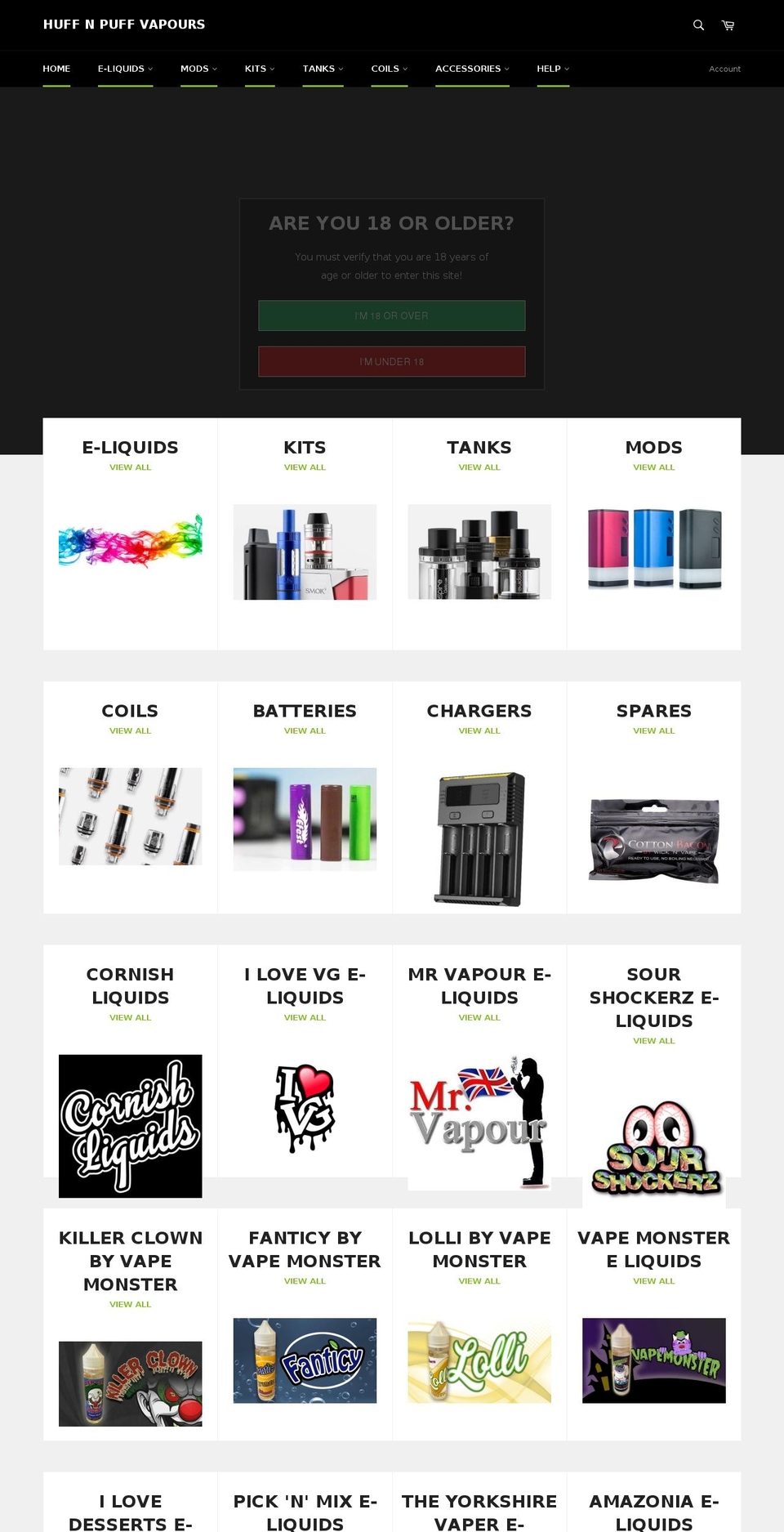huffnpuffvapours.com — Shopify storefront screenshot