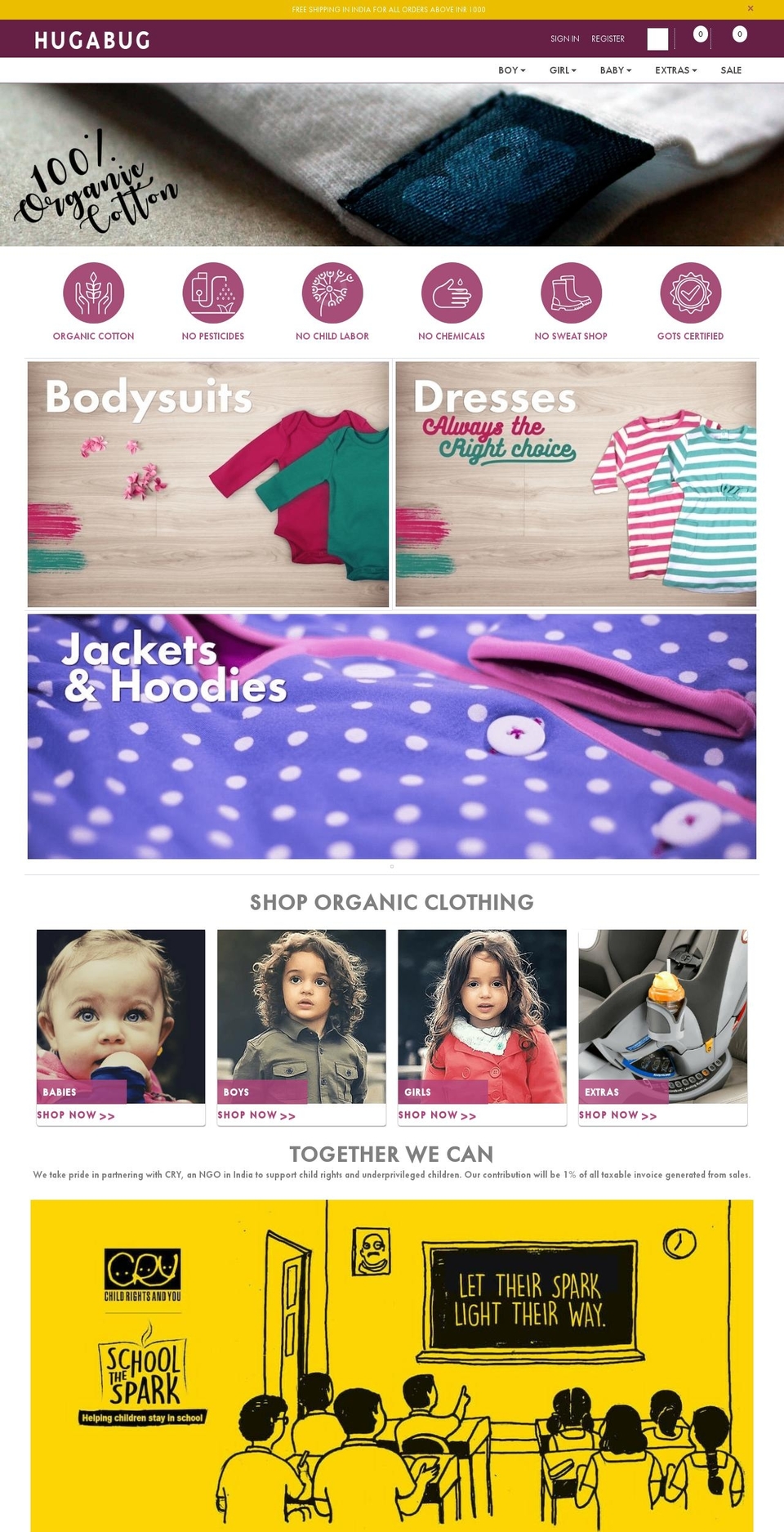 Hugabug Shopify theme site example hugabug.com