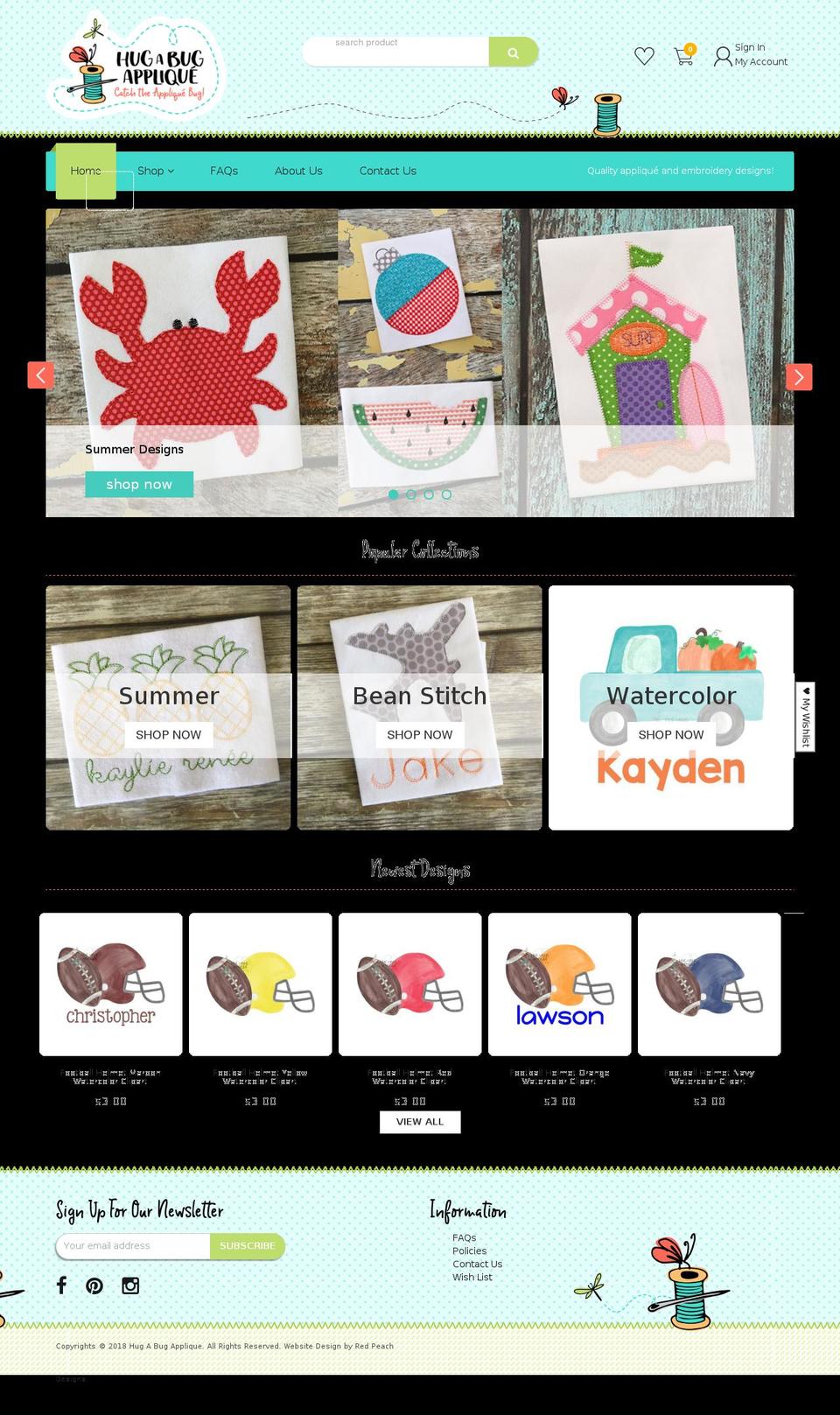 Hugabug Shopify theme site example hugabugapplique.com