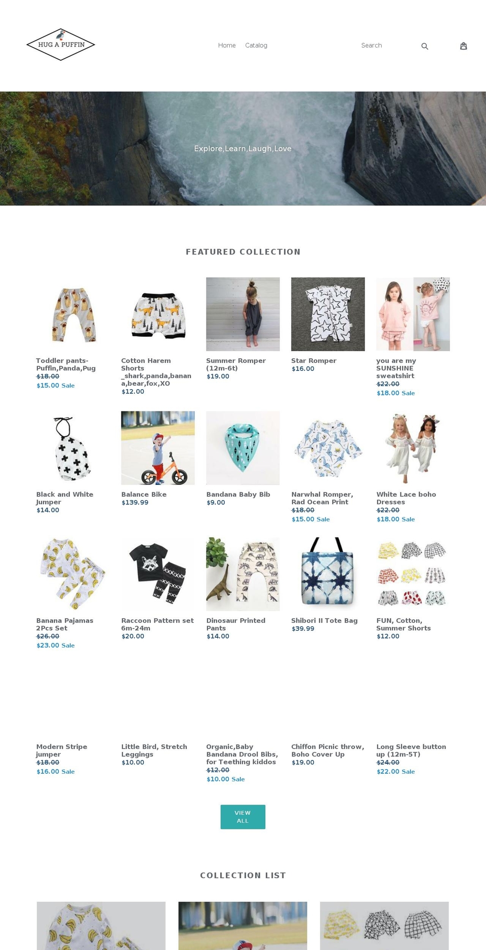 hugapuffin.com — Shopify storefront screenshot