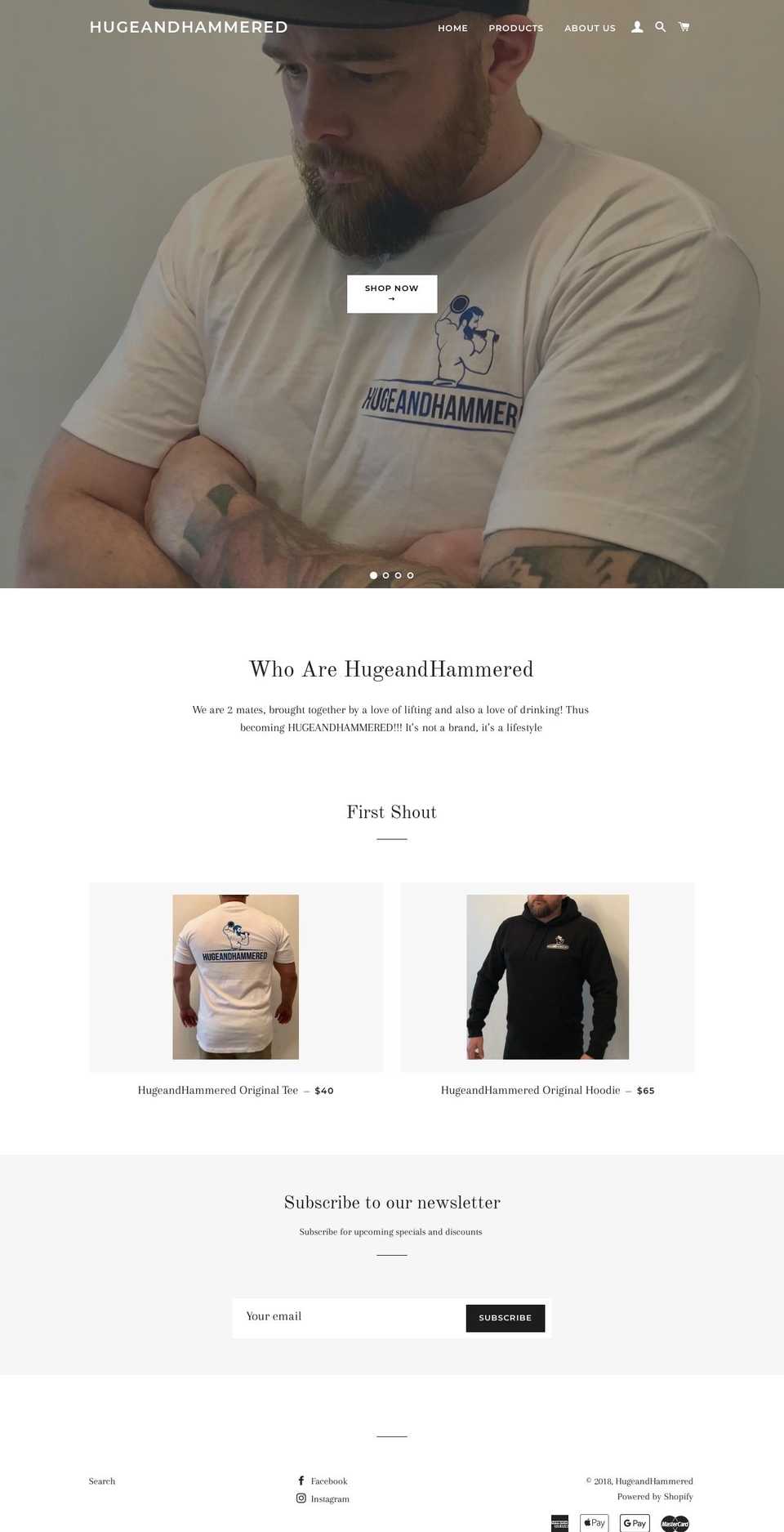 hugeandhammered.com — Shopify storefront screenshot