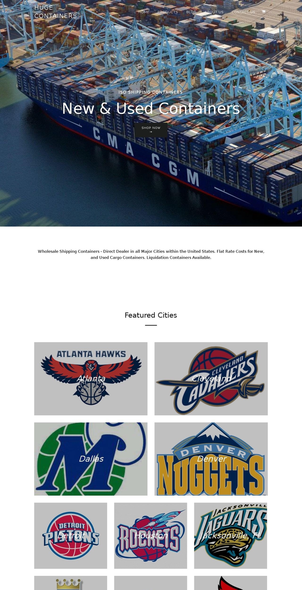 hugecontainers.com shopify website screenshot