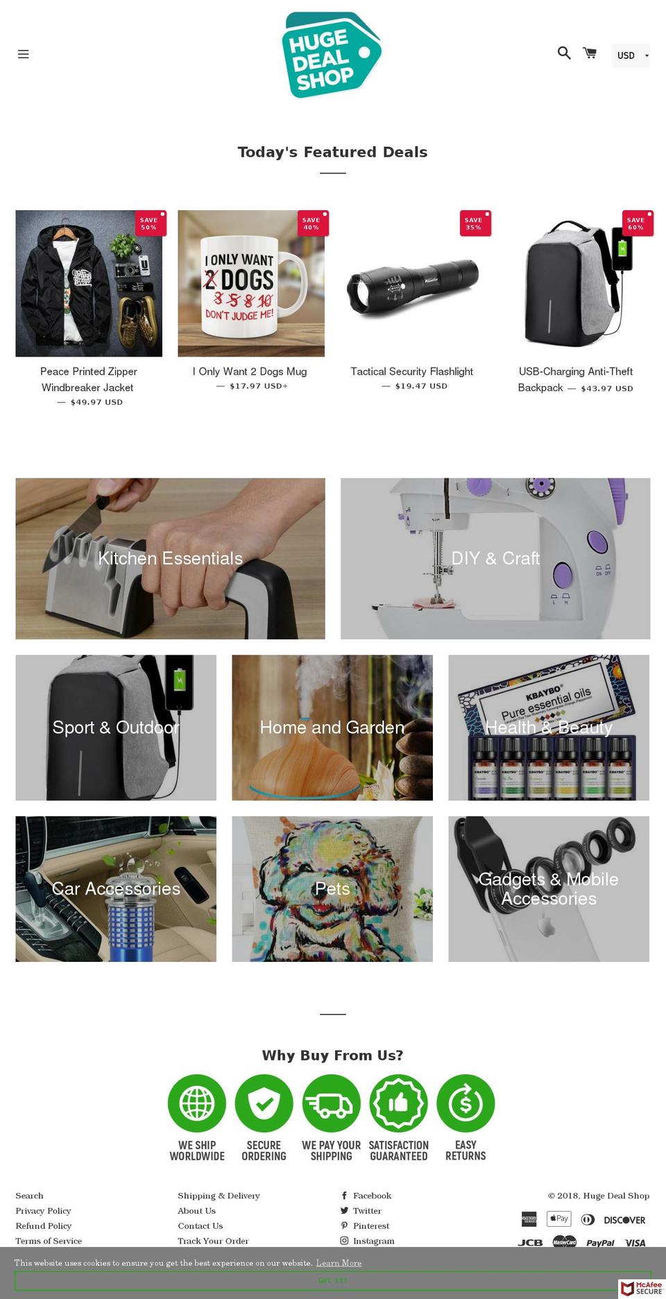 hugedealshop.com shopify website screenshot