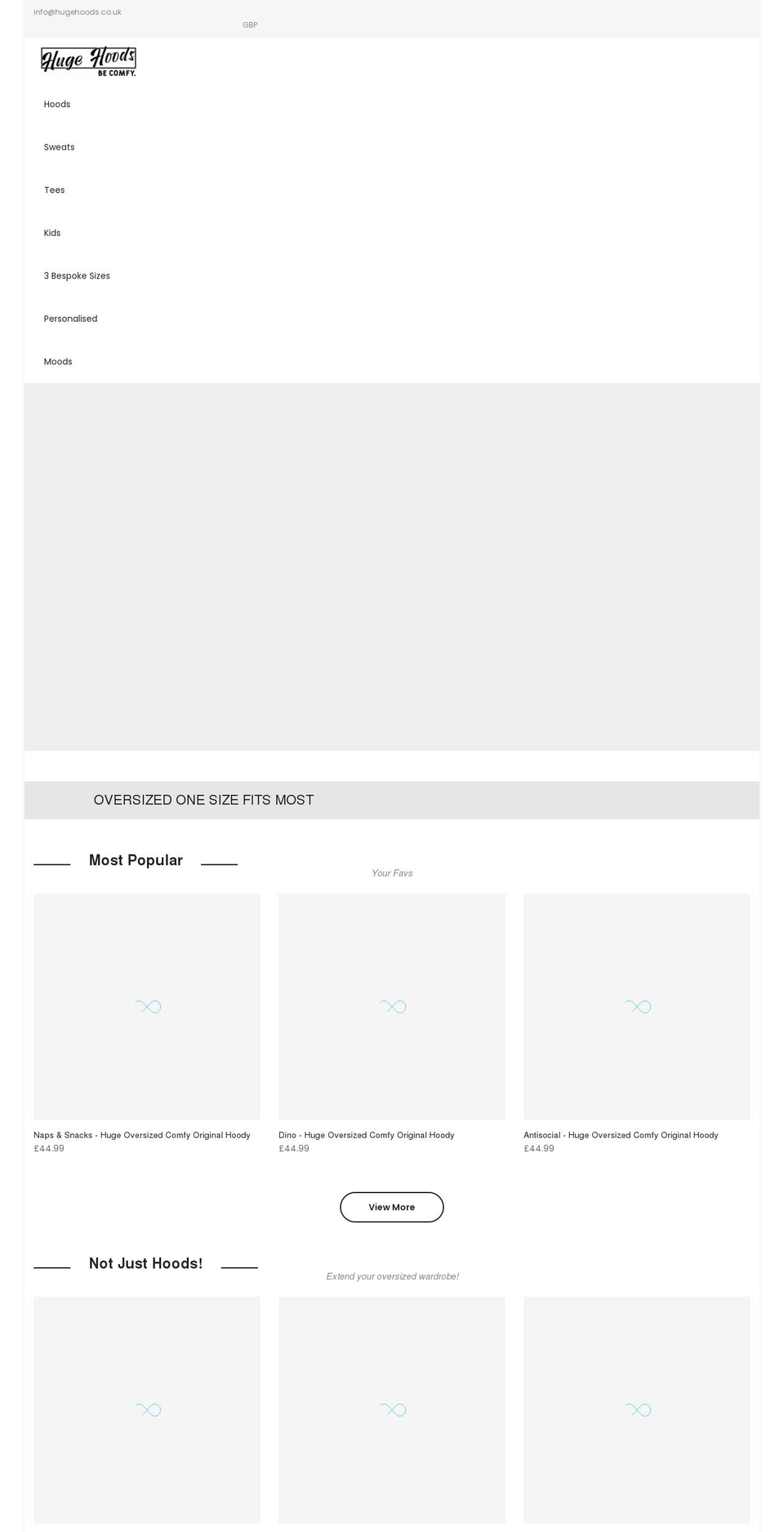 hugehoods.co.uk shopify website screenshot