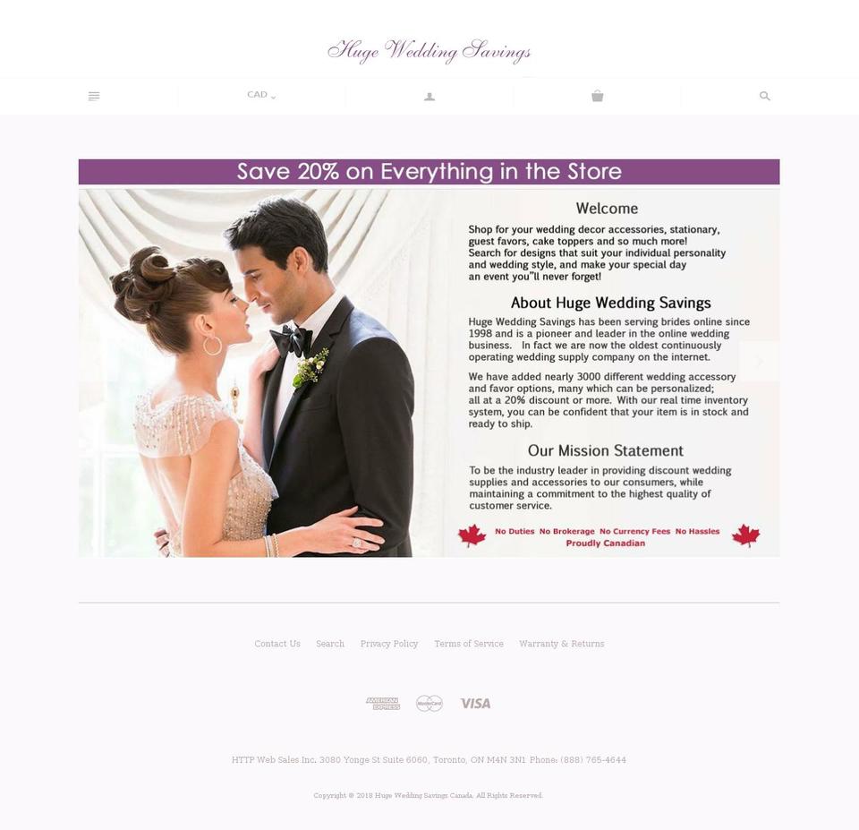 hugeweddingsavings.com shopify website screenshot