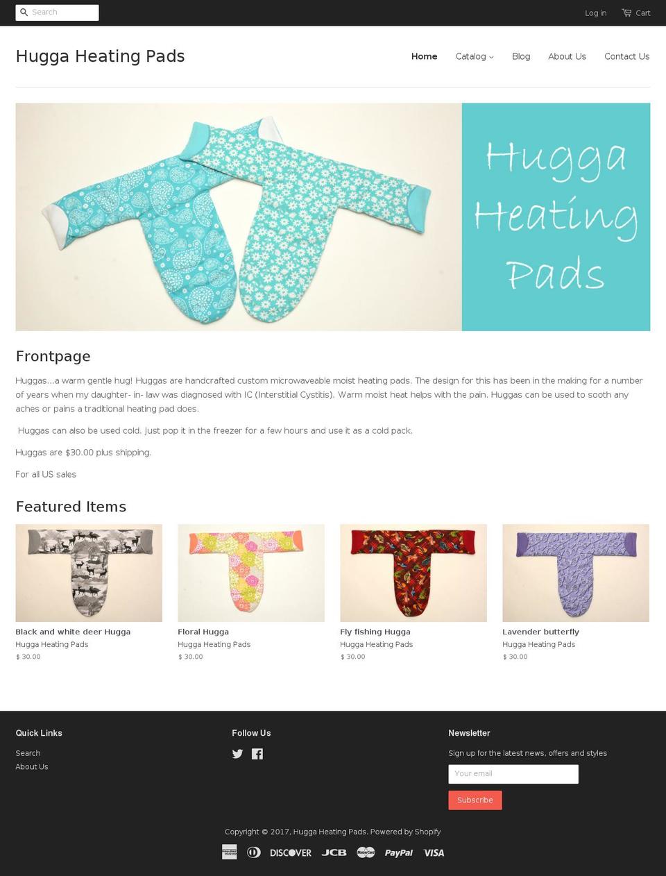 huggaheatingpads.com shopify website screenshot