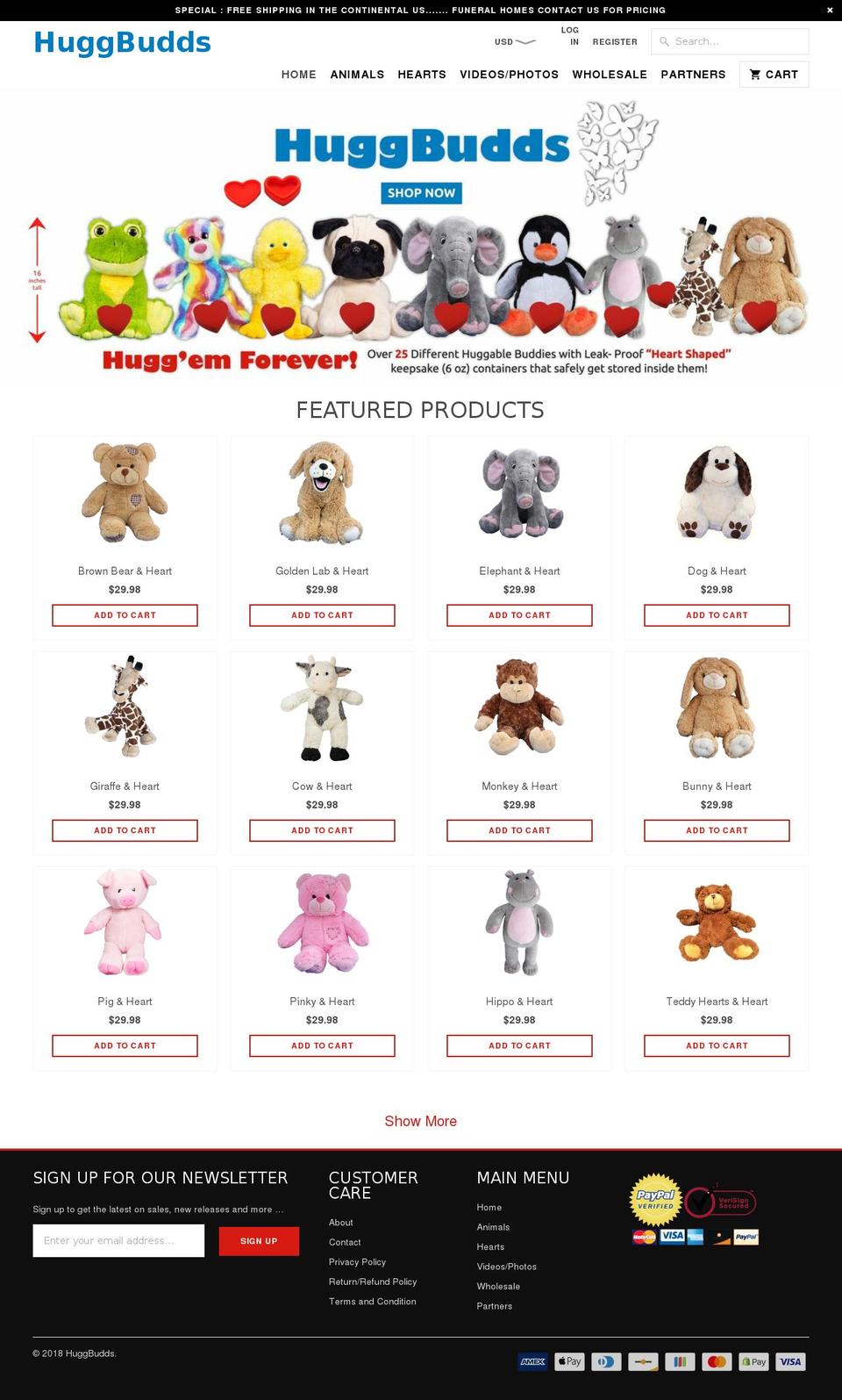 huggbudds.com — Shopify storefront screenshot