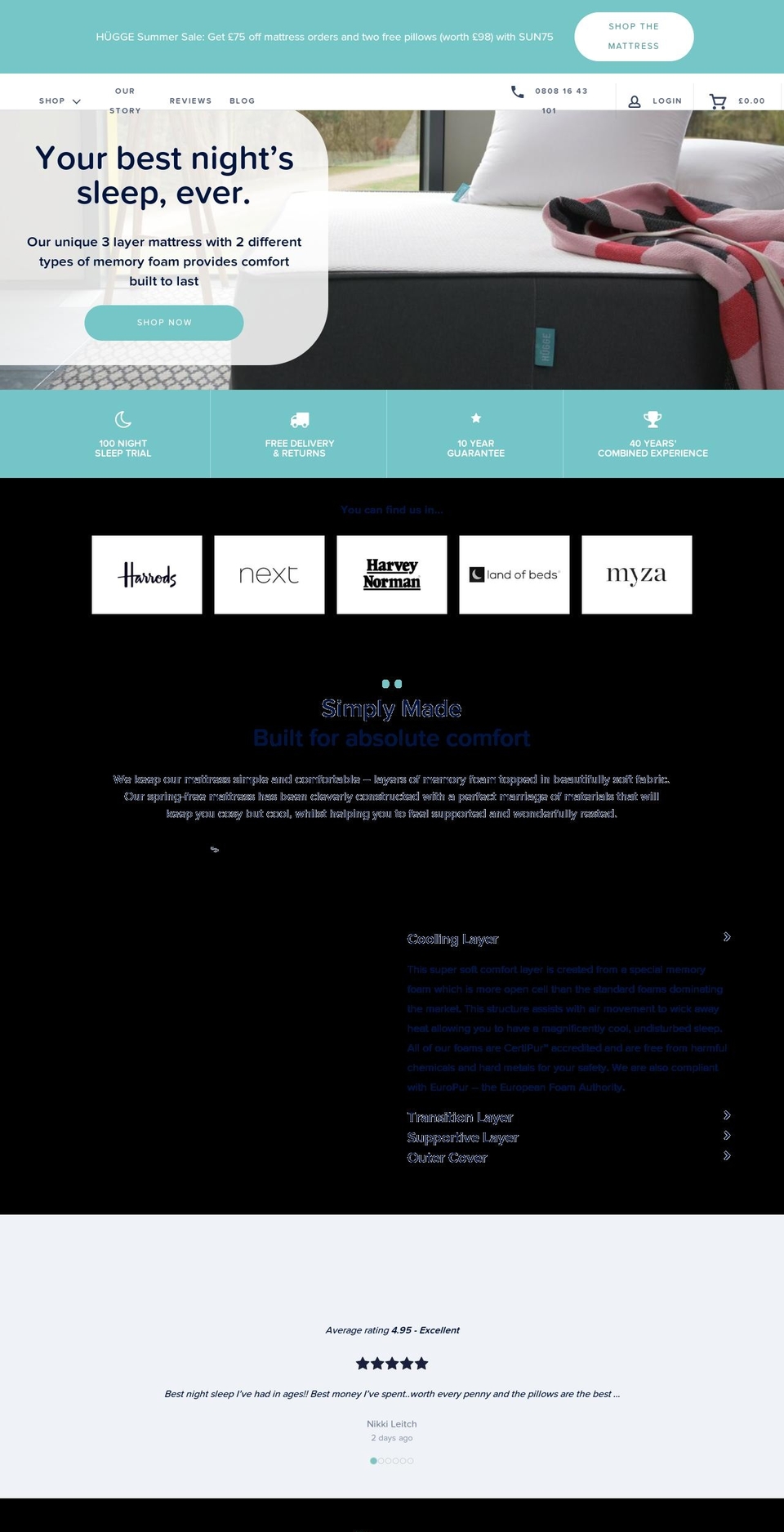 huggesleep.com shopify website screenshot