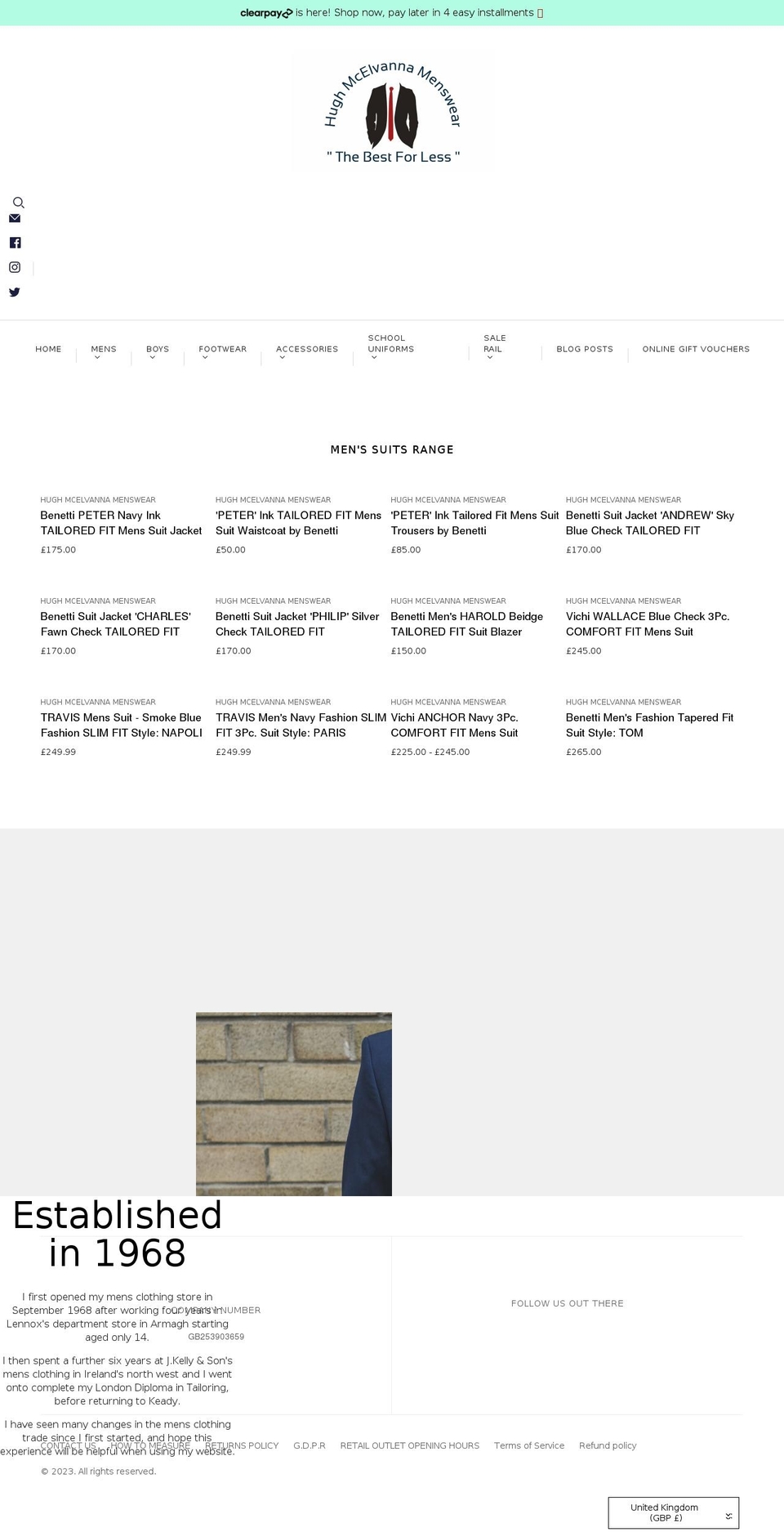 hughmcelvanna.com — Shopify storefront screenshot