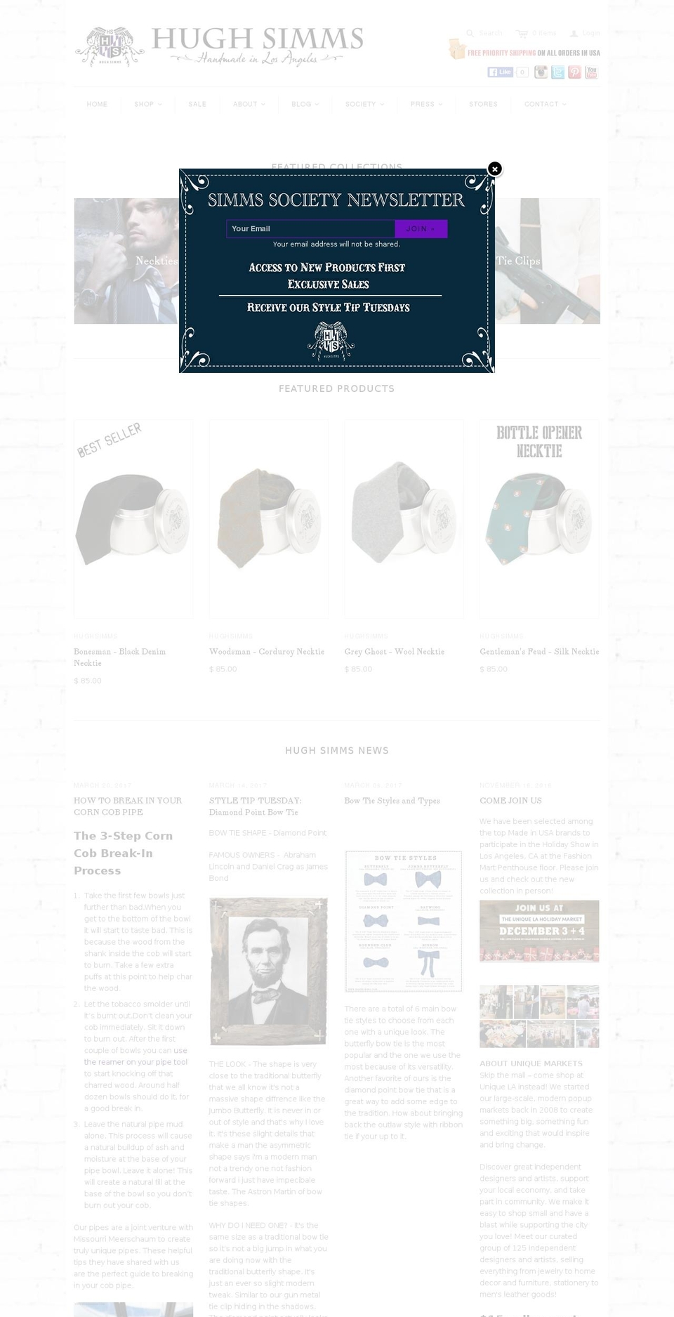hughsimms.com shopify website screenshot