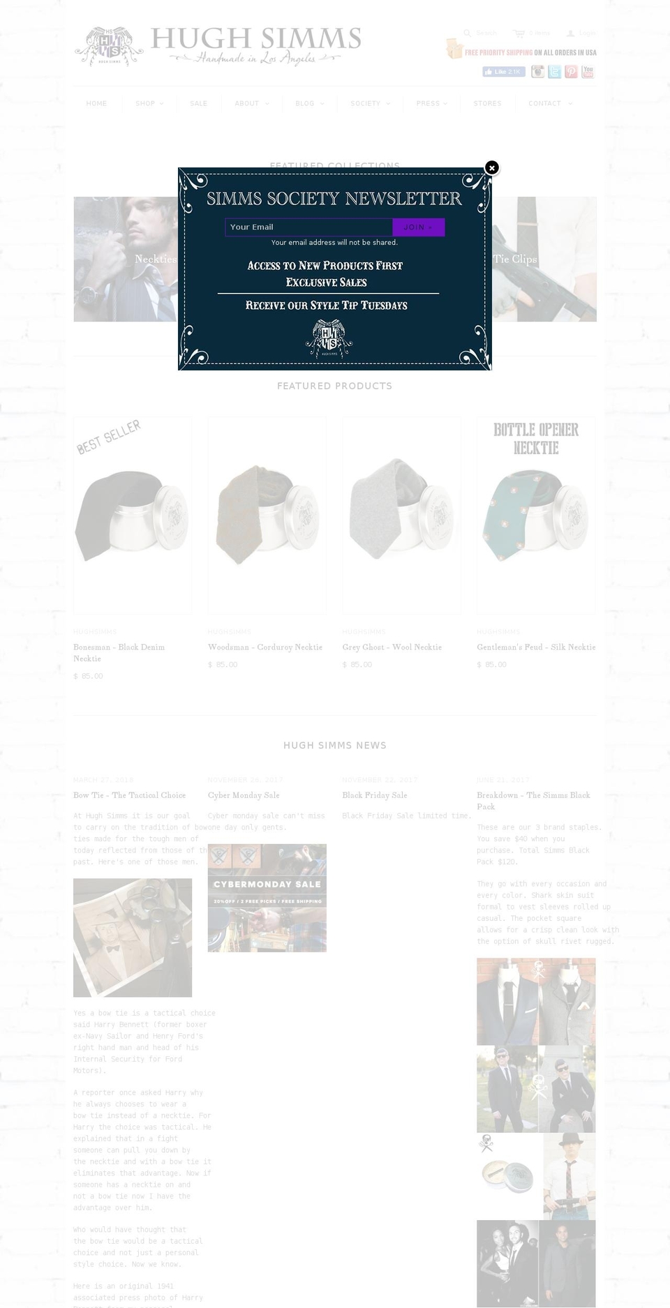 hughsims.com — Shopify storefront screenshot