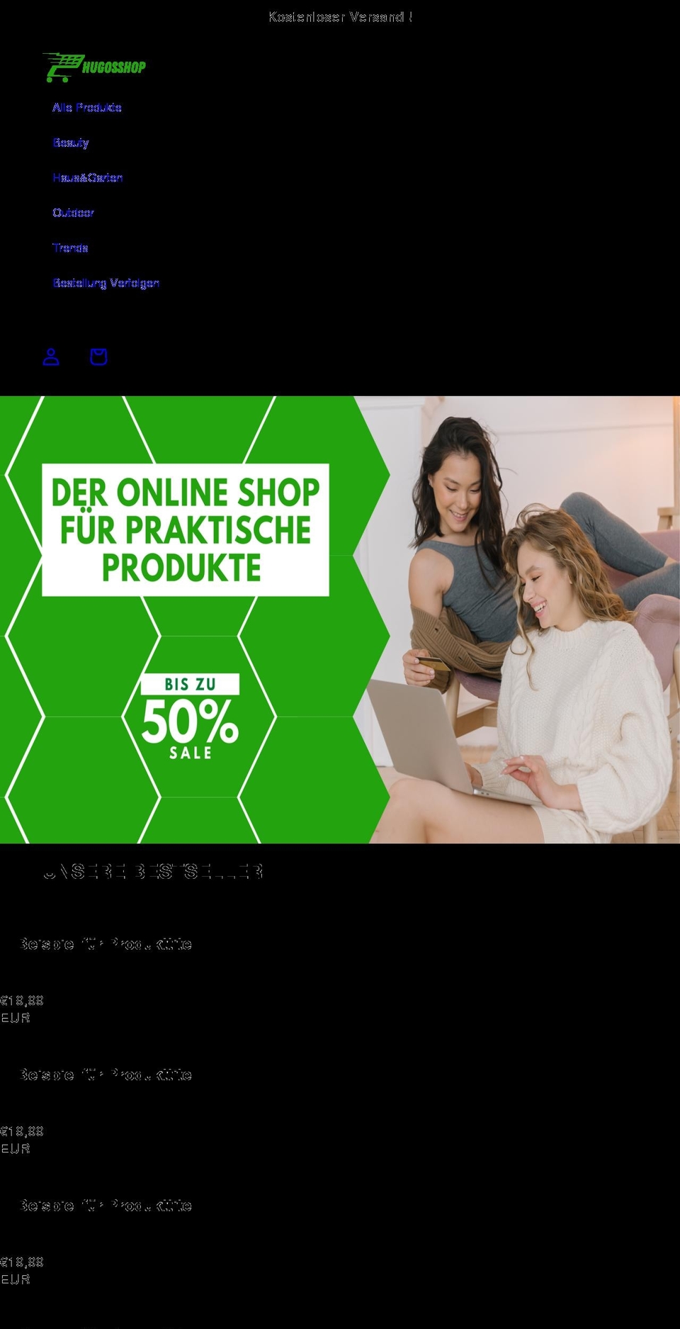 hugosshop.com shopify website screenshot