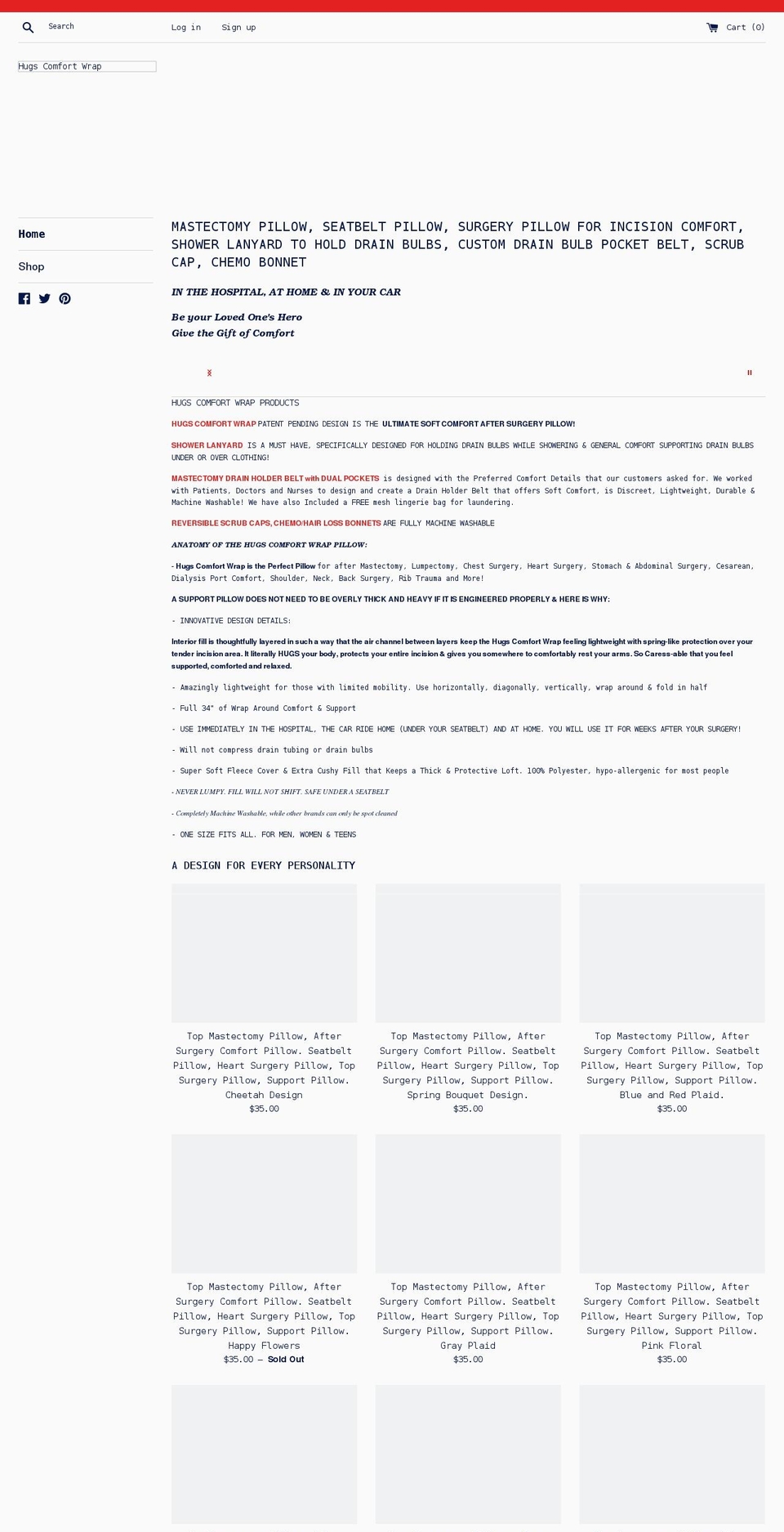 hugscomfortwrap.com shopify website screenshot