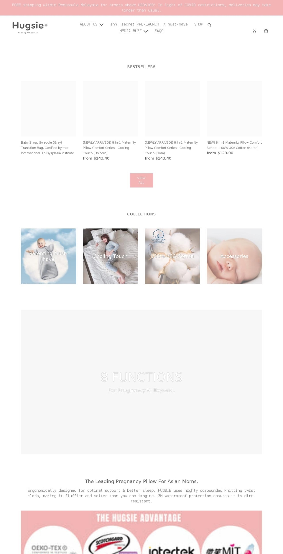 hugsiestore.com shopify website screenshot