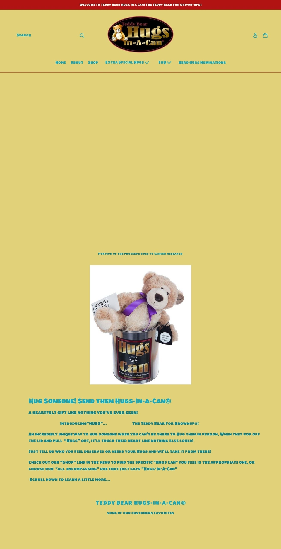 hugsinacan.com — Shopify storefront screenshot