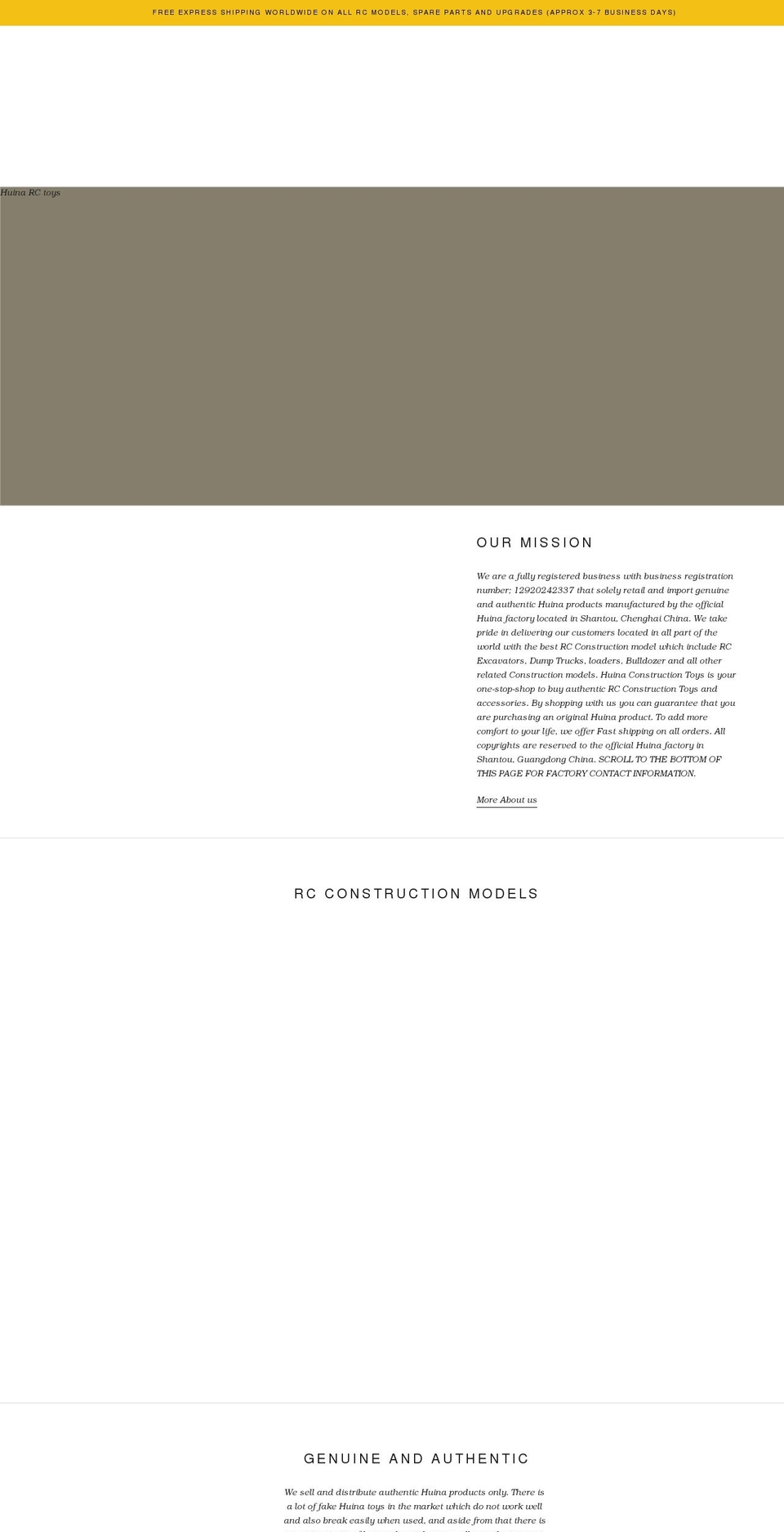 huinaconstructiontoys.com shopify website screenshot