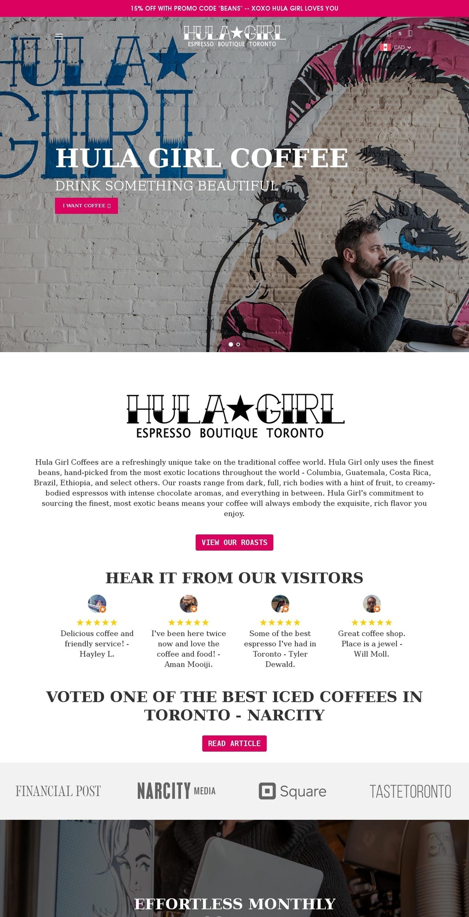 hulagirlespresso.com shopify website screenshot