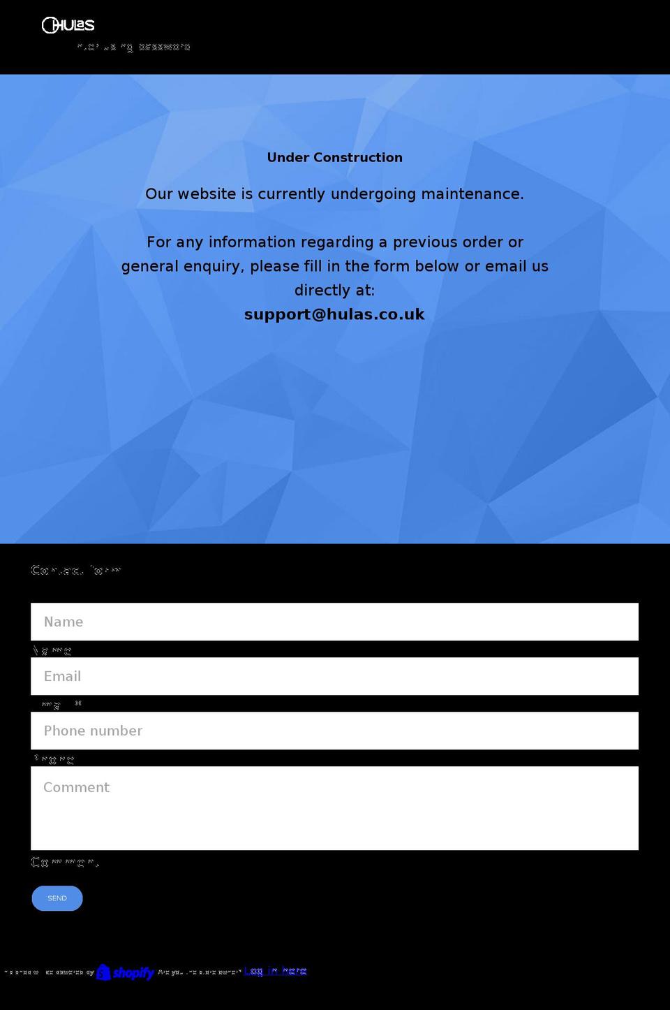 hulas.co.uk shopify website screenshot