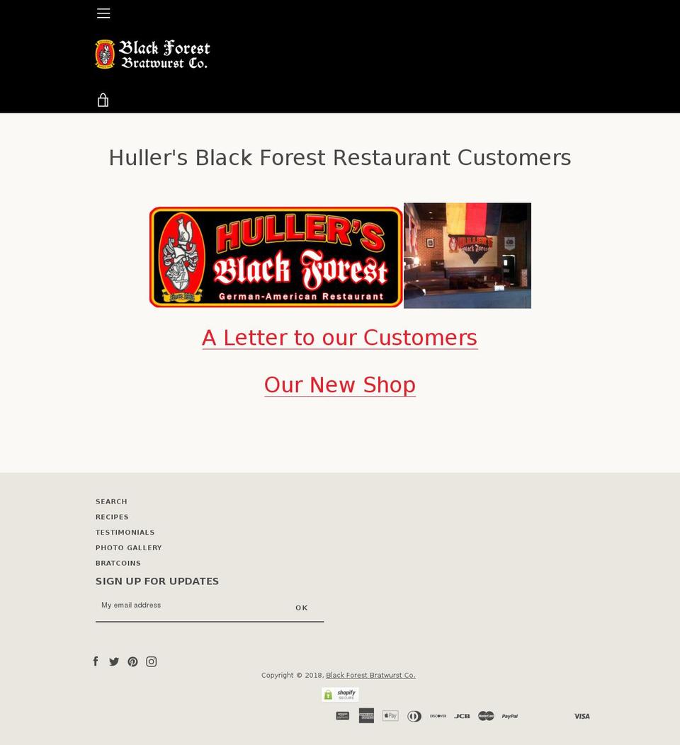 hullersblackforest.com — Shopify storefront screenshot