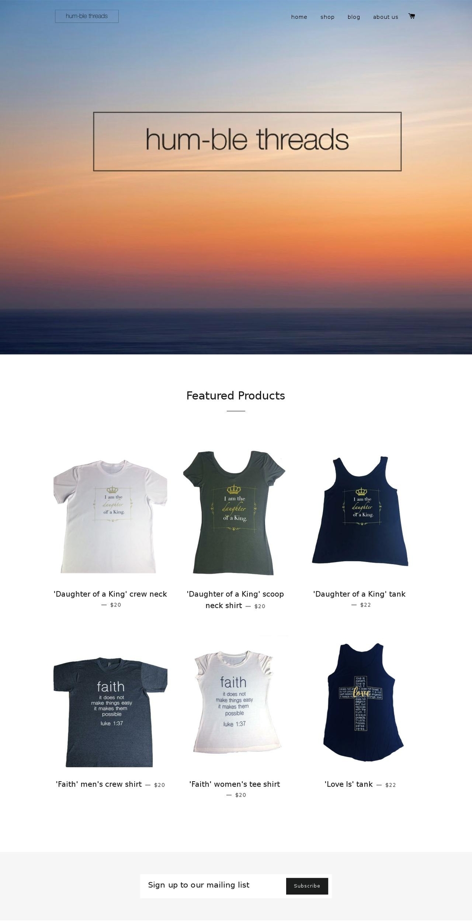 hum-blethreads.com shopify website screenshot