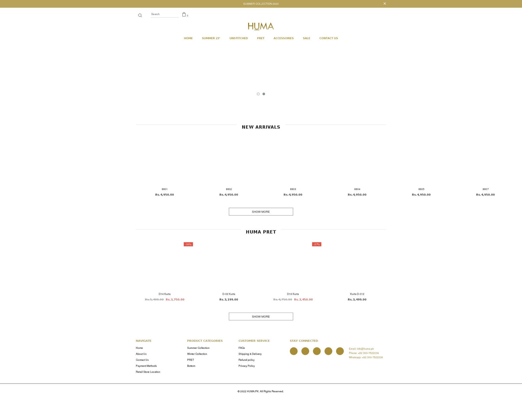 huma.pk shopify website screenshot