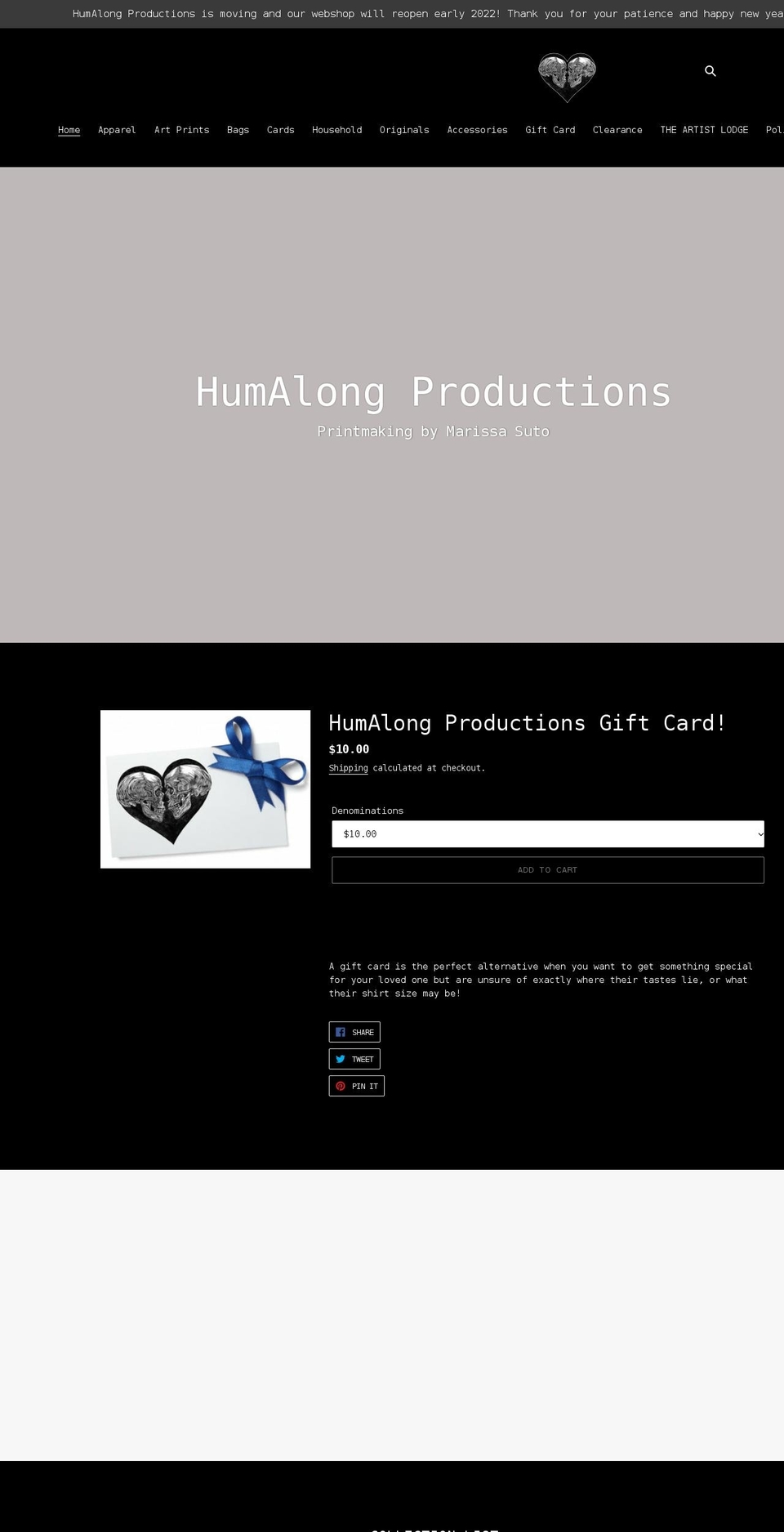 humalong-productions.myshopify.com shopify website screenshot