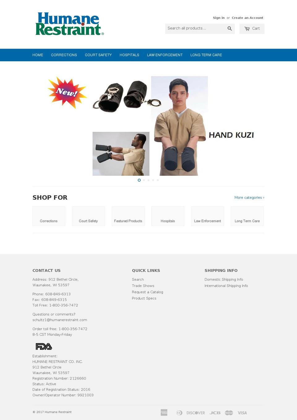humanerestraint.com shopify website screenshot