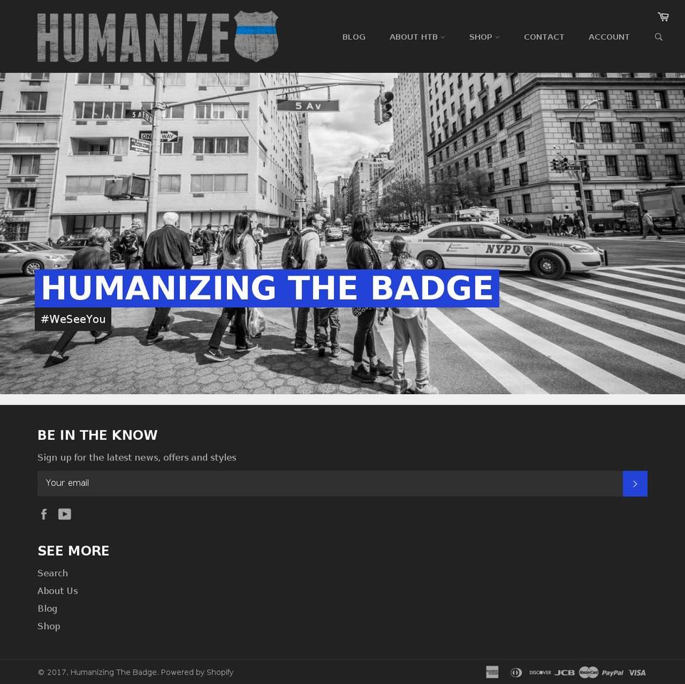 humanizingthebadge.com shopify website screenshot