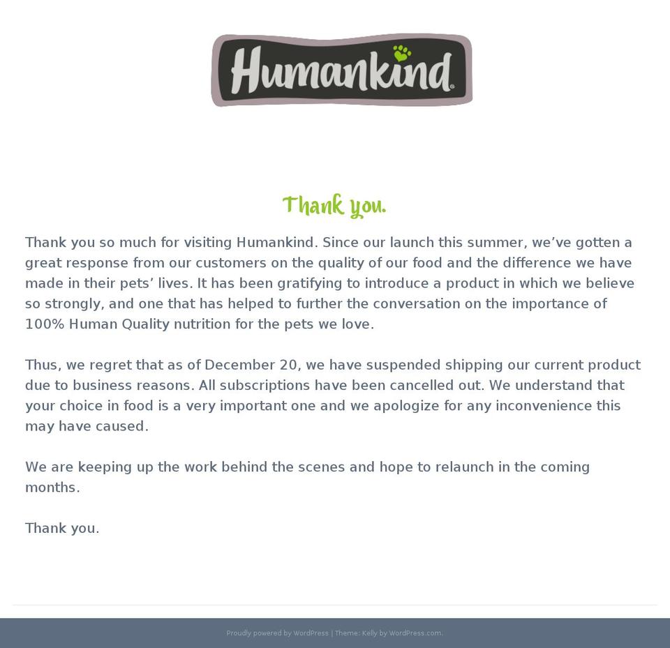 humankindpet.com shopify website screenshot
