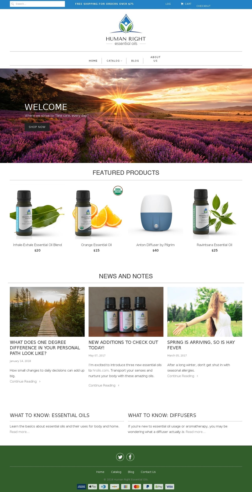 Live HREO v1.1.1 Shopify theme site example humanrightessentialoils.com