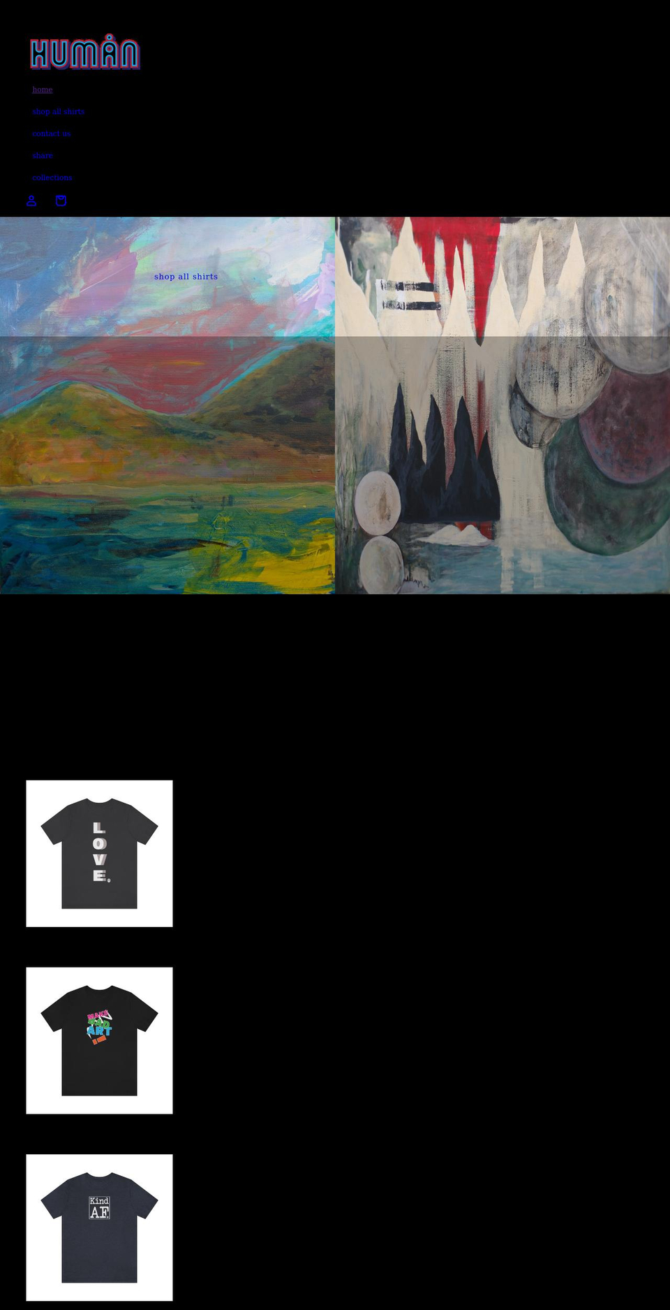 humantshirts.com shopify website screenshot