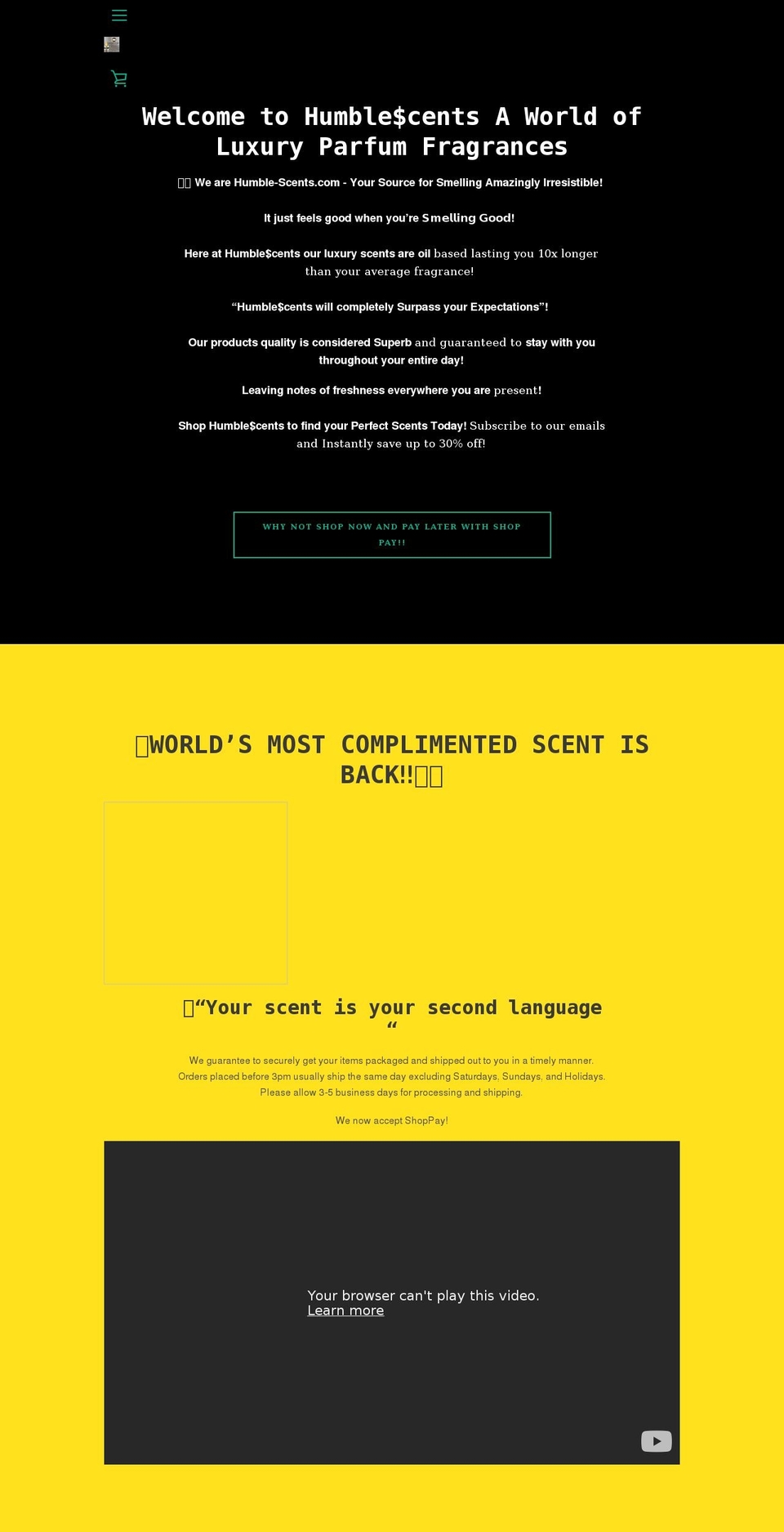 Narrative with Installments message Shopify theme site example humble-scents.com
