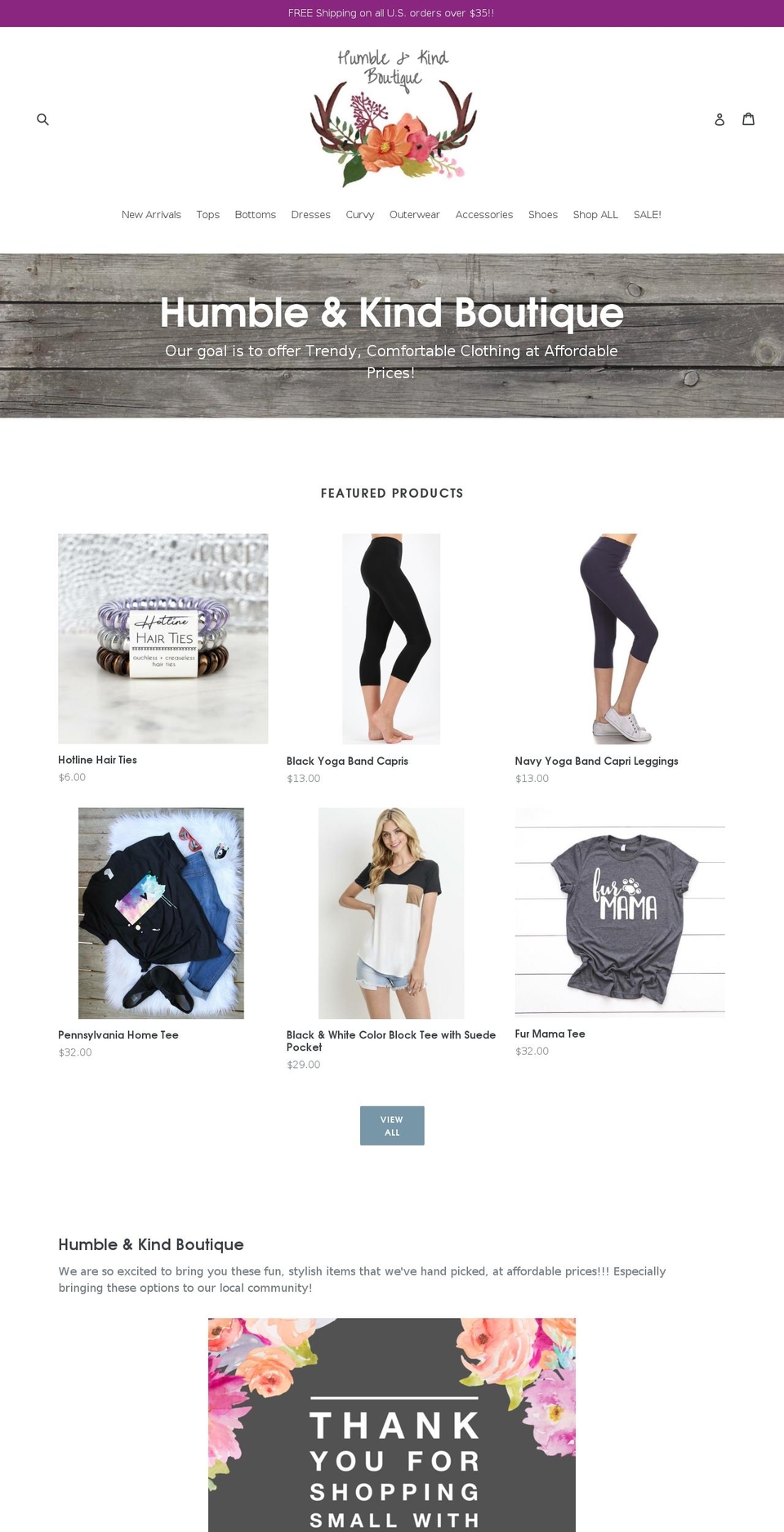 humbleandkindboutique.com — Shopify storefront screenshot
