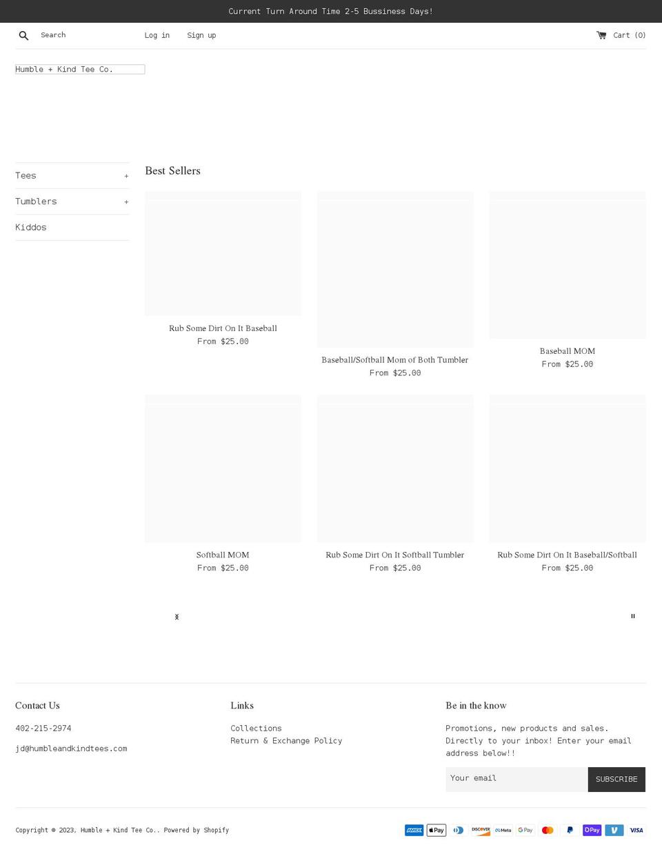 humbleandkindtees.com shopify website screenshot