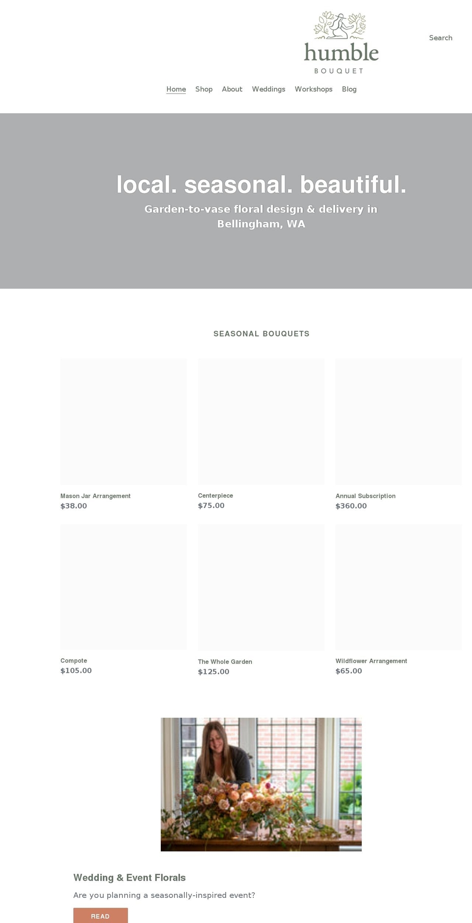 humblebouquet.com shopify website screenshot