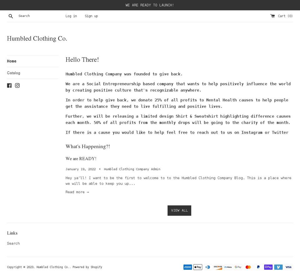humbledclothingco.com shopify website screenshot