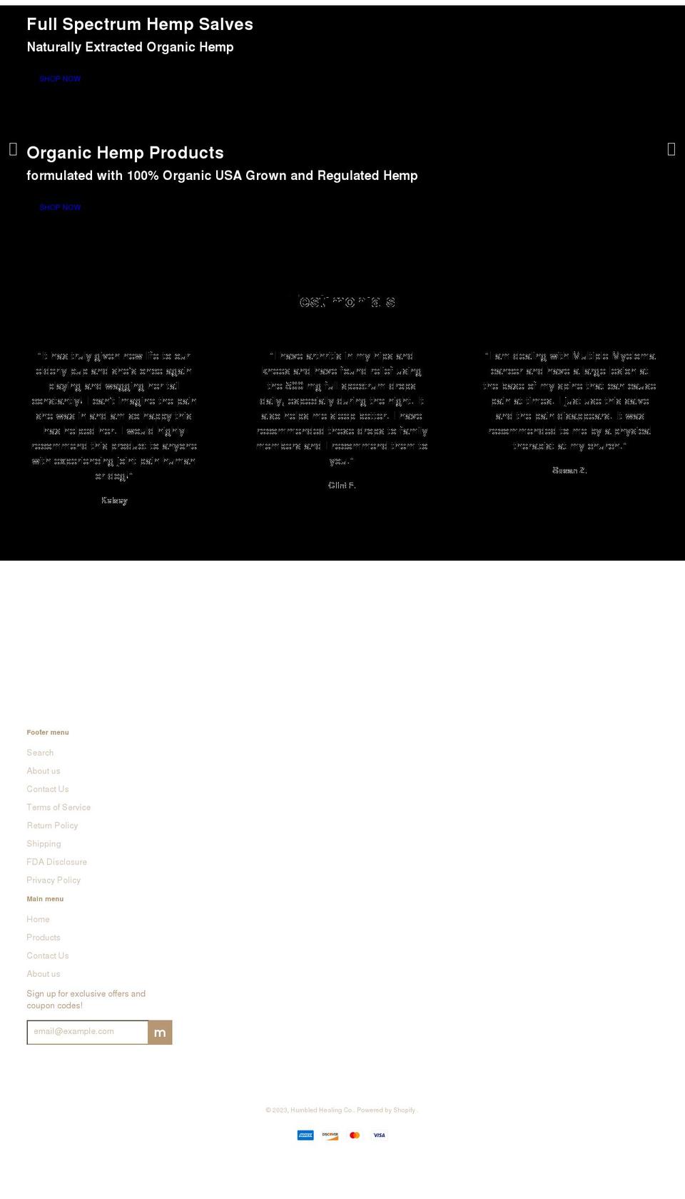 humbledhealing.com — Shopify storefront screenshot