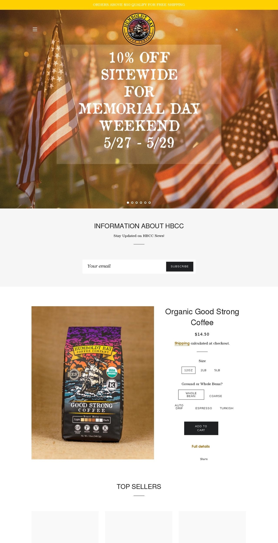 humboldtcoffee.com shopify website screenshot