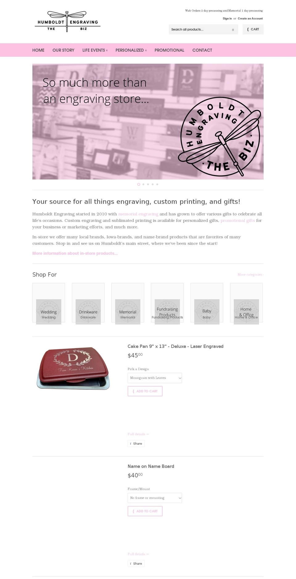 humboldtengraving.com shopify website screenshot