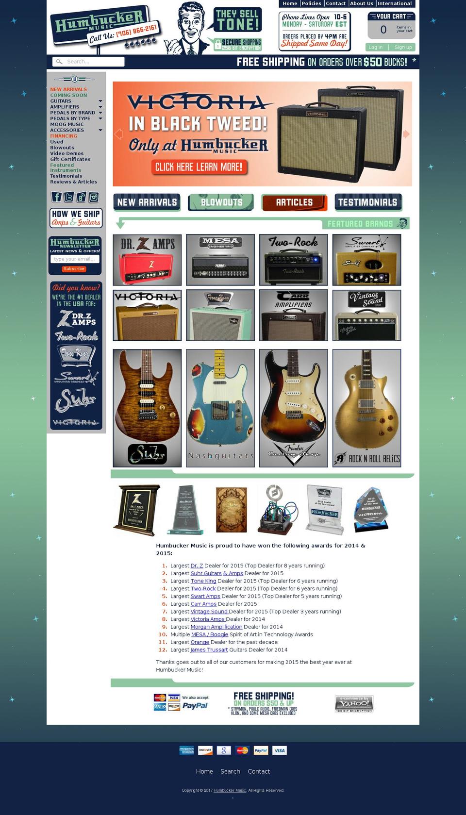 humbuckermusic.com shopify website screenshot