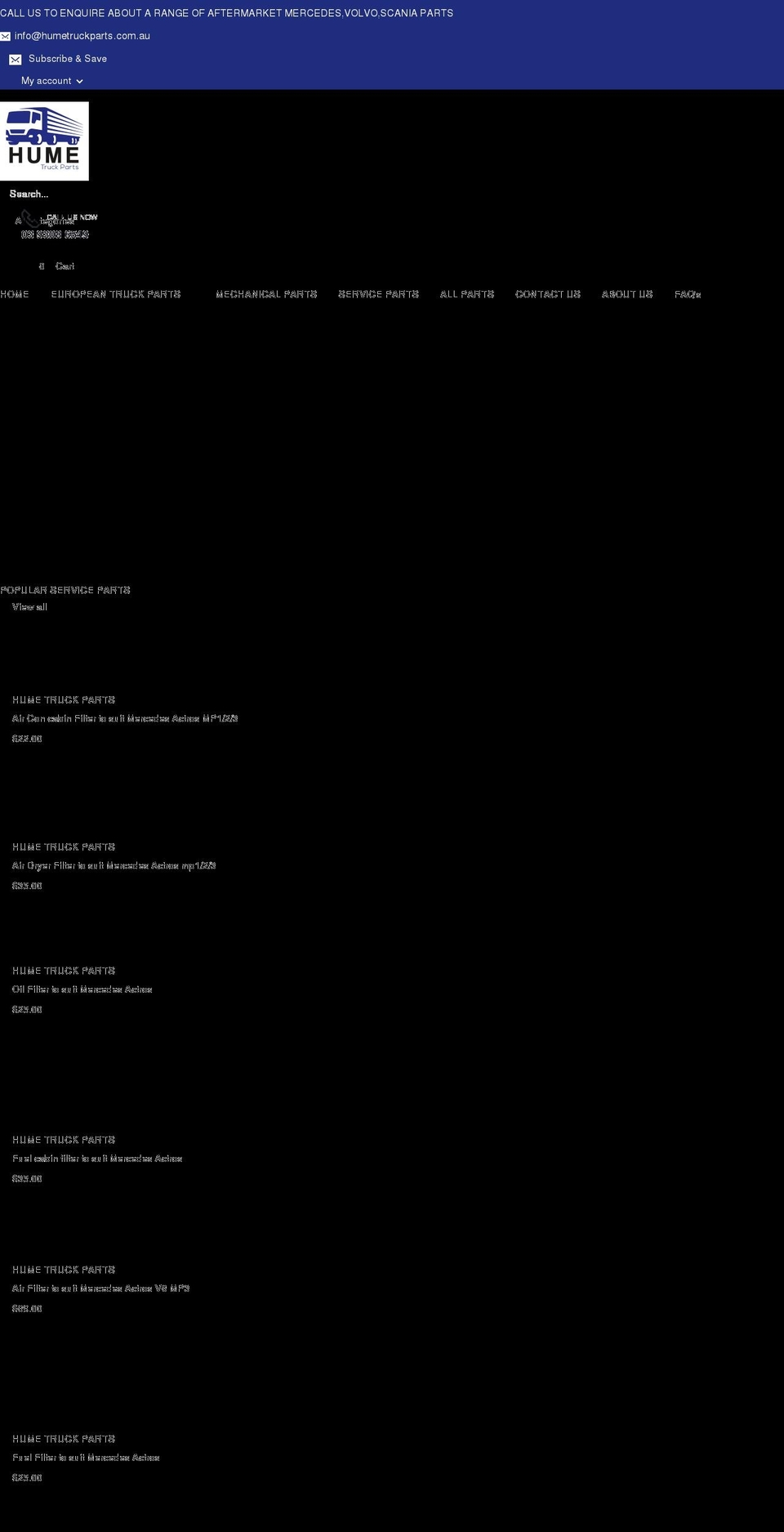 humetruckparts.com.au shopify website screenshot