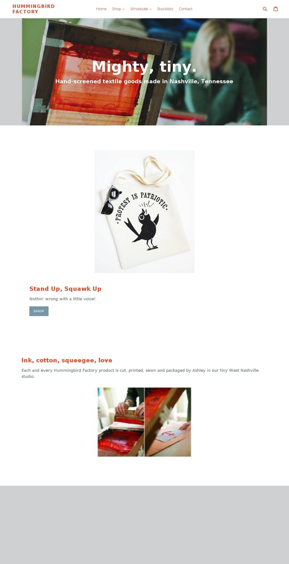 hummingbirdfactory.com — Shopify storefront screenshot