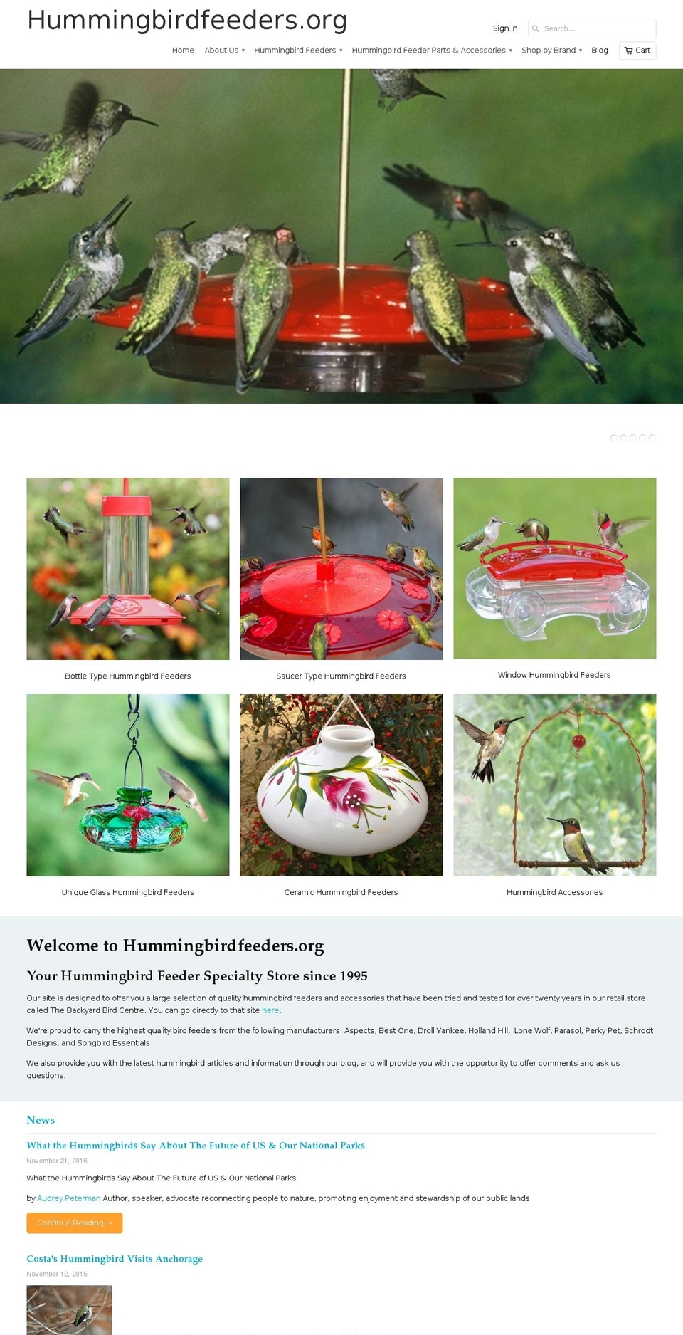 hummingbirdfeeders.org shopify website screenshot