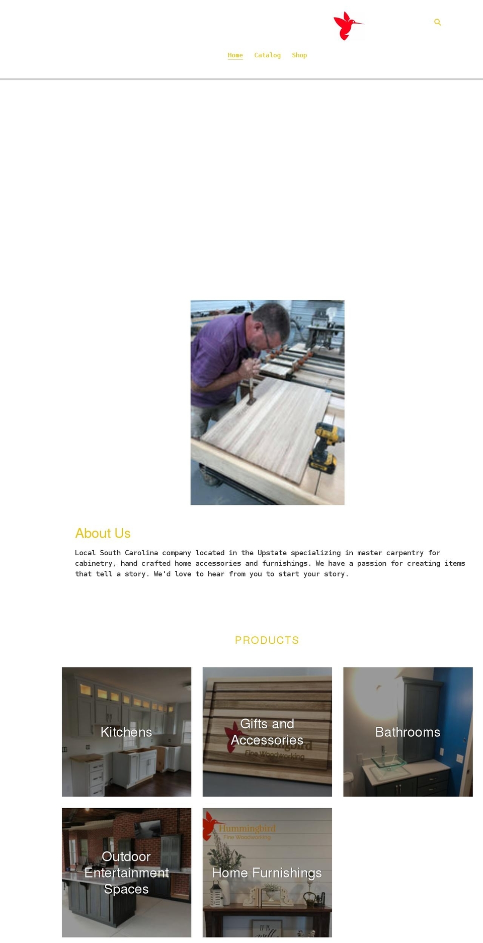 hummingbirdfinewoodworking.com shopify website screenshot